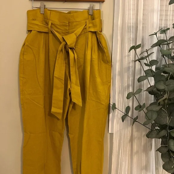 Boden Mustard Tie-Waist Cotton and Linen Pants - Picture 2 of 7